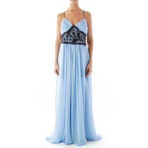 Pearl Georgina Chapman Blue Spagetti Beaded Lace Detail Maxi Dress Size 10 NWT
